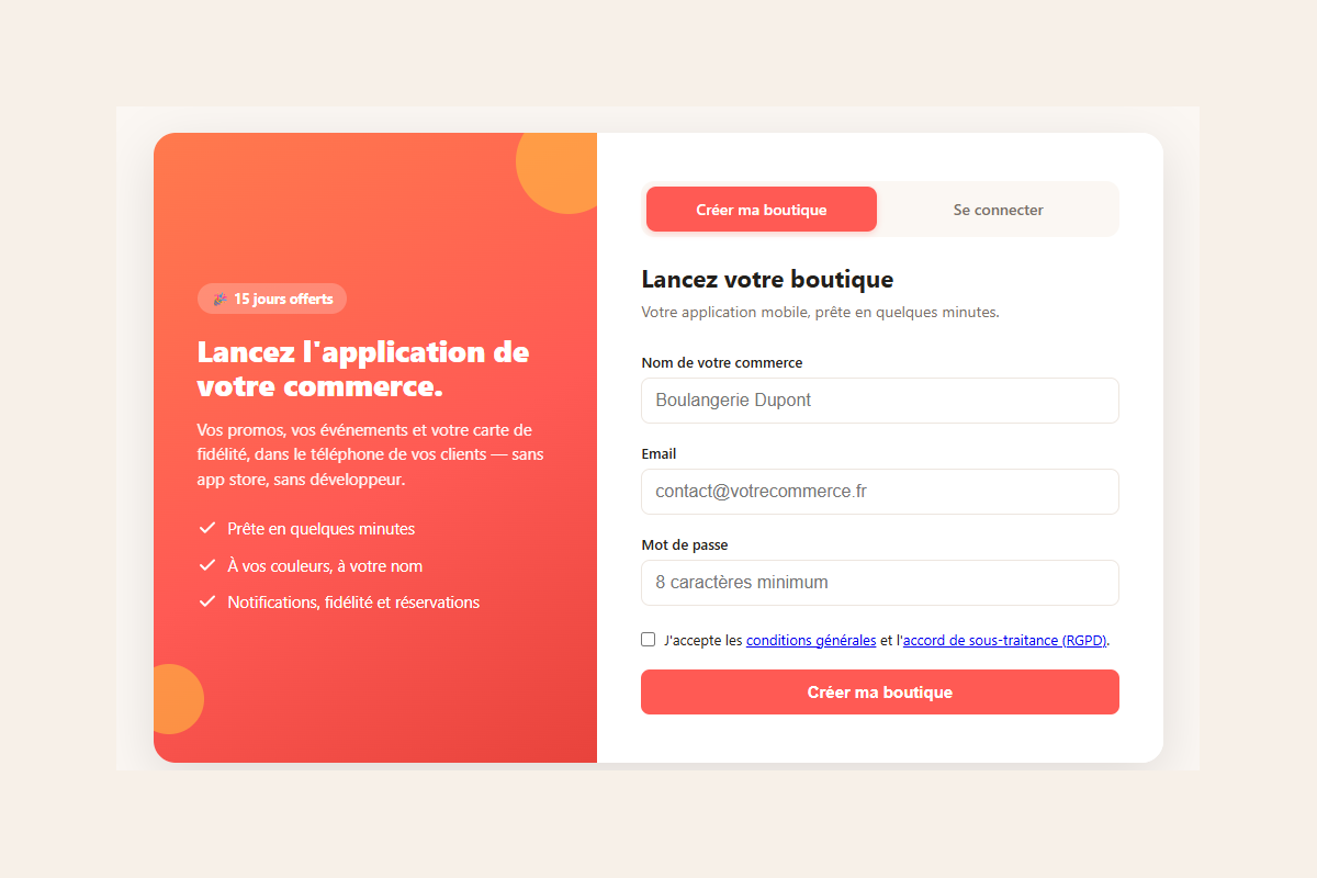Création de boutique dans Boutikéo