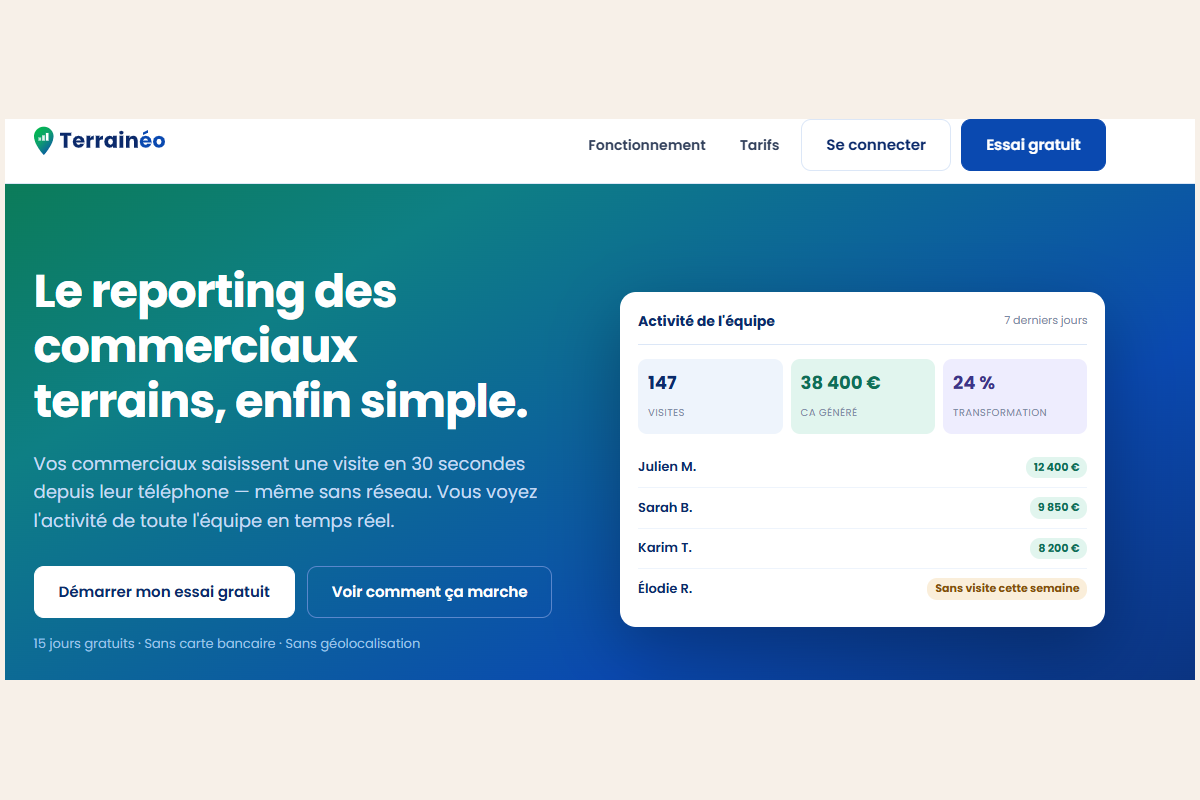 Page d'accueil de Terrainéo